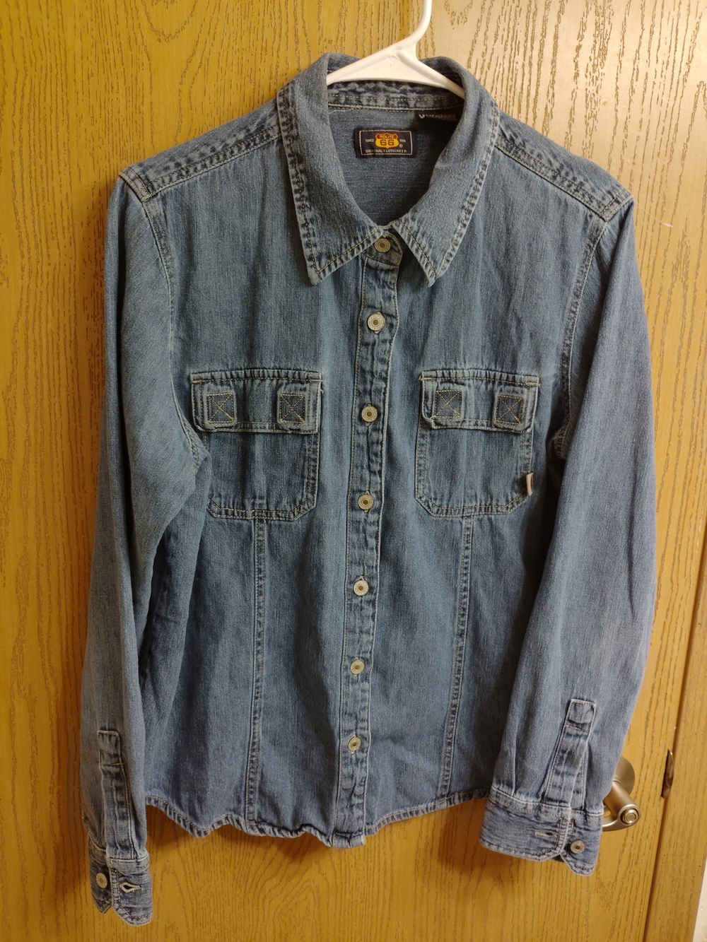 Route 66 Denim Jacket with Yellow and Red Shield Logo